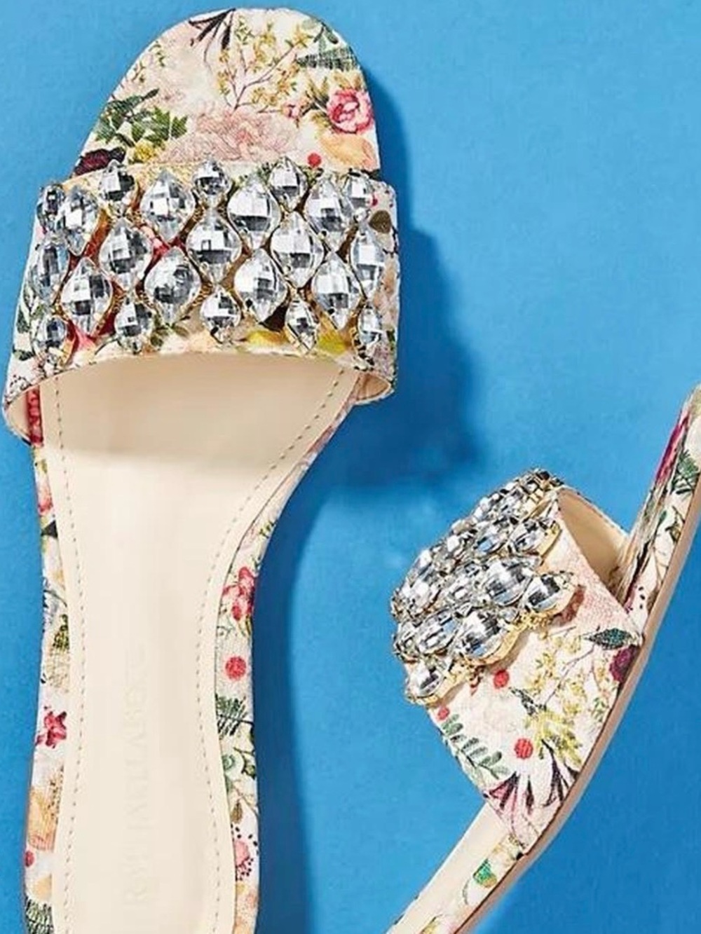 Raphaella Booz Anthropologie Floral Crystal-Embellished Slide Sandals Pink 8